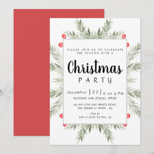 Elegant Modern Winter Greenery Christmas Party Invitation