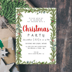 Elegant Modern Winter Greenery Christmas Party Invitation