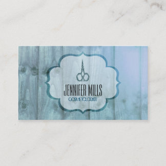 elegant modern wood grain hair stylist scissors appointment card