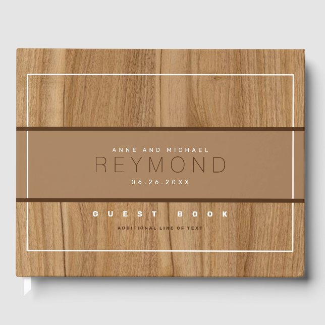 elegant modern wood wedding guest-book guest book (Front)