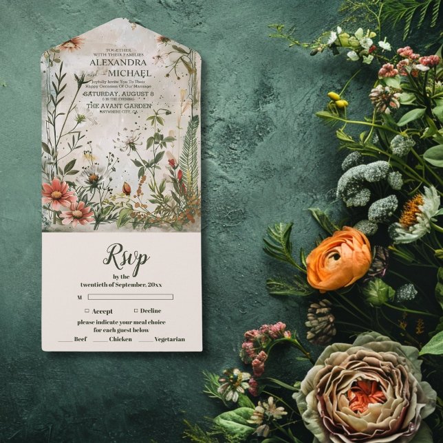 Elegant Modern Woodland Fall Floral Wedding All In One Invitation (Creator Uploaded)