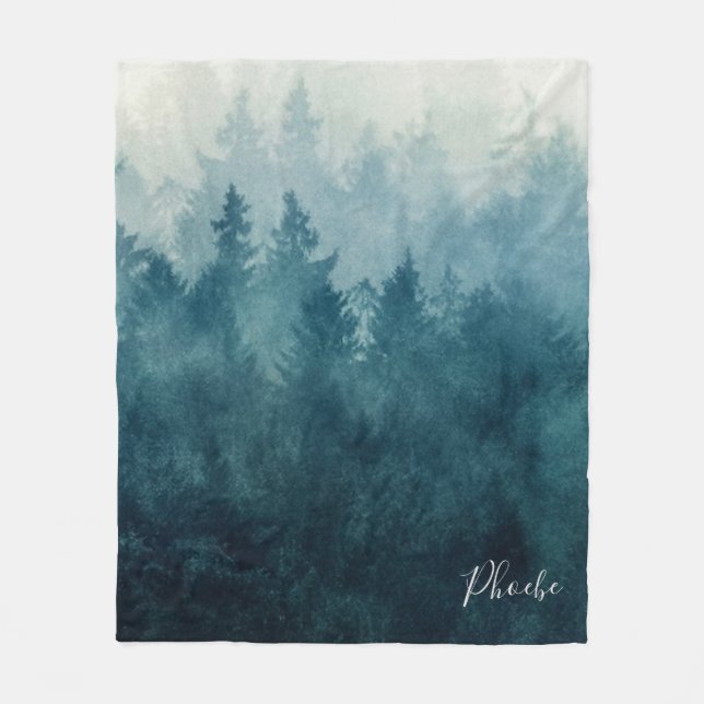 Elegant Modern Woodlands Personalized Fleece Blanket (Front)