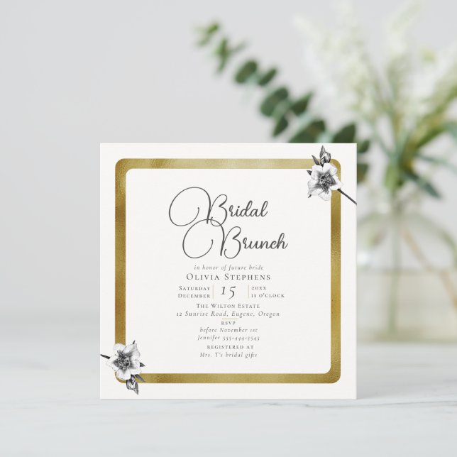Elegant Modern Xmas Rose Gold Winter Bridal Brunch Invitation (Standing Front)
