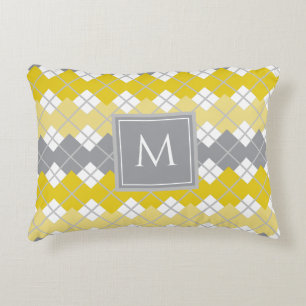 Elegant Modern Yellow and Grey Argyle Pattern Accent Pillow