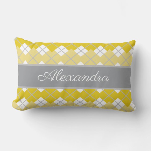 Elegant Modern Yellow And Grey Pattern  Lumbar Pillow (Front)