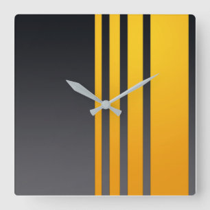 Elegant Modern Yellow Stripes on Dark Grey Square Wall Clock