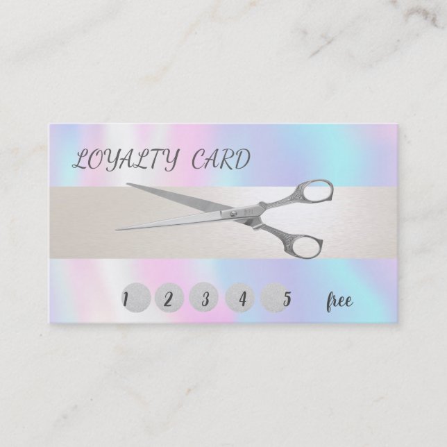 Elegant Modernb Scissors Holographic Loyalty Card (Front)