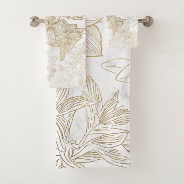 Elégant moderne blanc gris or marbre floral (En situation)