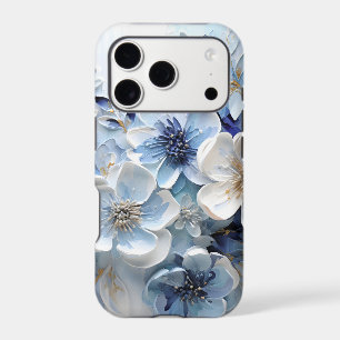 Élégant Moderne Botanique Florale Bleu Blanc