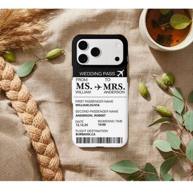 Élégant Moderne Carte d'Embarquement Personnalisée (Modern elegant bride to be boarding pass ticket iphone back case)