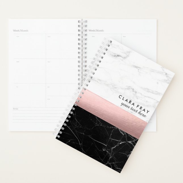 élégant moderne clair noir marbre blanc rose or (Devant avec enveloppe)
