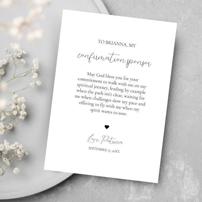 Élégant moderne de confirmation Carte de remerciem (Modern Black and White Elegant Confirmation Sponsor Gift Thank You Card Flat Minimalist Design)
