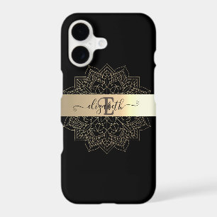 Élégant Moderne Mandala Floral Rayure Noir Or