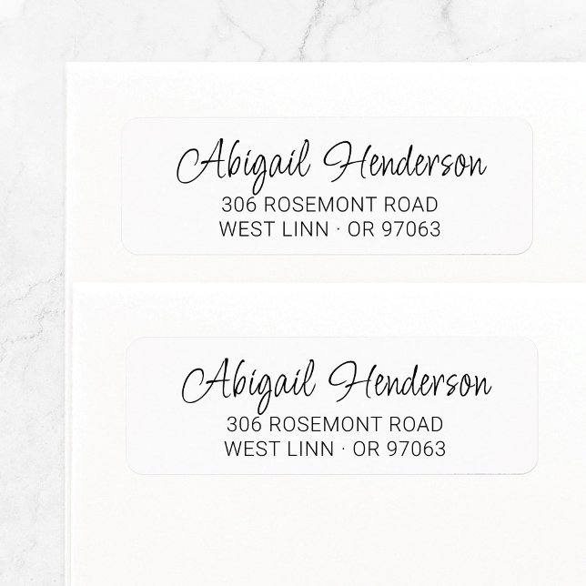 Élégant moderne manuscrit 10a | Adresse de retour (Elegant calligraphy script return address label template with modern font mix in black and white.)