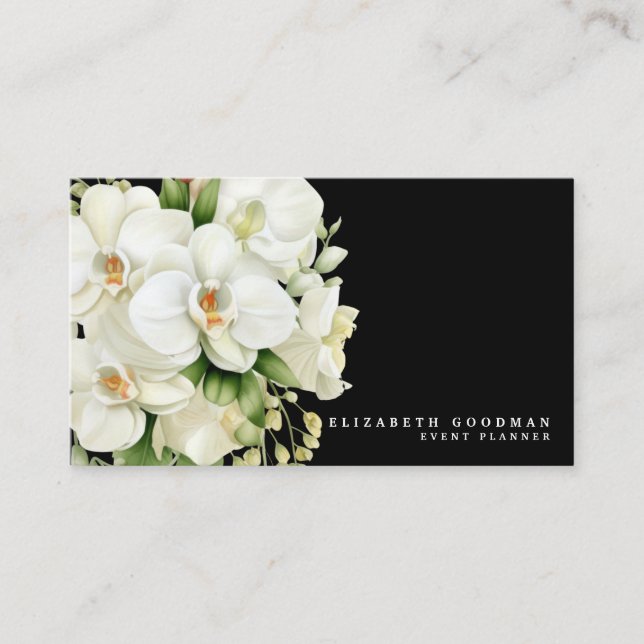 Elégant moderne Orchidées Blanches Cartes de visit (Devant)