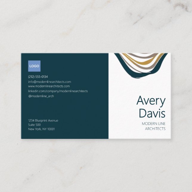 Elegant Modernist Architect, Midnight Green Business Card (Front)