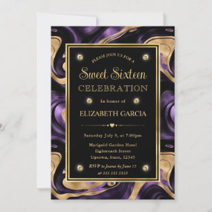 Elegant Molten Purple and Gold Foil Sweet 16 Invitation