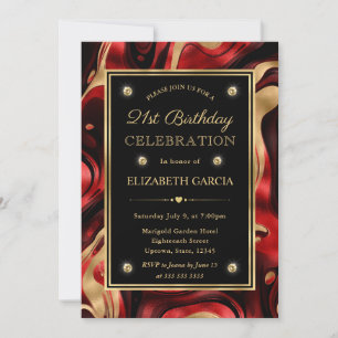 Elegant Molten Red and Gold Foil 21st Birthday Invitation
