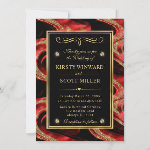 Elegant Molten Red and Gold Glitter Wedding Invitation