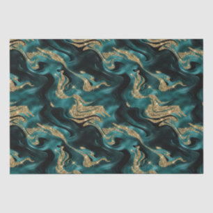 Elegant Molten Teal and Gold Glitter Birthday Tissue Paper