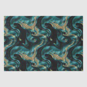 Elegant Molten Teal and Gold Glitter Birthday Tissue Paper