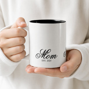 Elegant Mom Established Year Black Script Two-Tone Coffee Mug