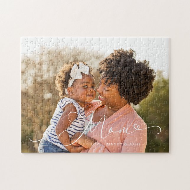 Elegant Mom Script Overlay Mother's Day Photo Jigsaw Puzzle (Horizontal)