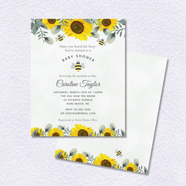 Elegant Mommy to BEE Sunflowers Floral Baby Shower Invitation (Creator Uploaded)