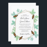 Elegant Monarch Butterfly Wedding Invitations<br><div class="desc">This design features an elegant monarch butterfly and leaf design. The gold geometric frame is surrounded by vintage watercolor leaves. The orange and black butterflies are attracted to the greenery. Damask leaf pattern using green watercolor tones. The reverse displays a pair of butterflies resting on the watercolor leaf. The combination...</div>