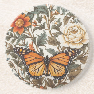 Elegant Monarch Butterfly William Morris Inspired  Coaster