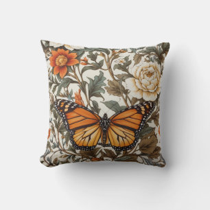 Elegant Monarch Butterfly William Morris Inspired Throw Pillow