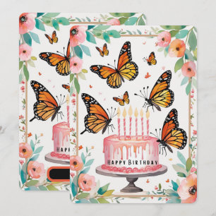 Elegant Monarch & Cake Birthday Card