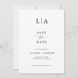 Elegant Mongram Black & White Save the Date Invitation