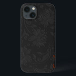 Elegant Monochromatic Dark Grey Floral Design iPhone 13 Case<br><div class="desc">Elegant girly simple dark grey monochromatic vintage floral design.Custom and optional monogram in suggested coral red. Embossed look is a photoshop effect and not real thing.</div>