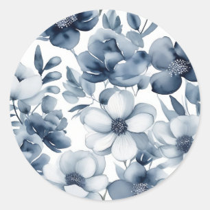 Elegant Monochromatic Watercolor Floral Classic Round Sticker