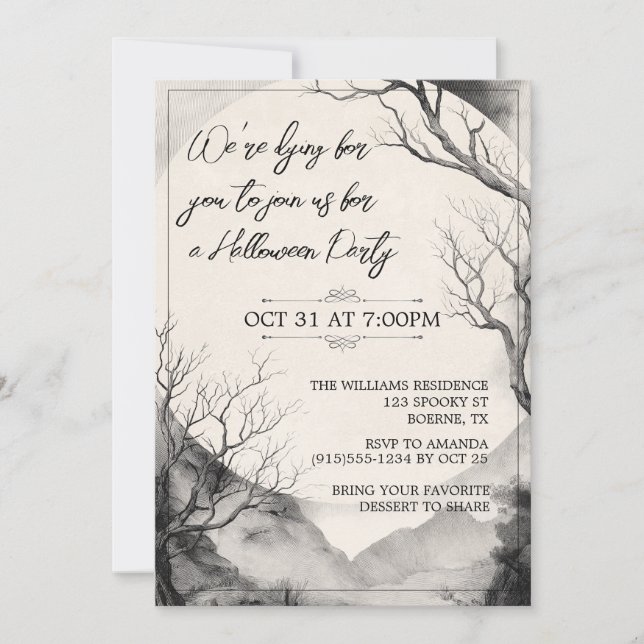 Elegant Monochrome Adult Halloween Invitation (Front)
