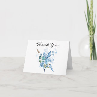 Elegant Monochrome Blue Floral Bouquet Thank You Card