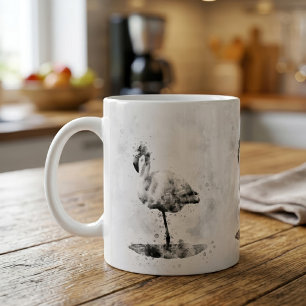 Elegant Monochrome Flamingo in Watercolor Coffee Mug