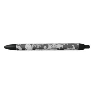Elegant Monochrome Fleur Vintage Pattern  Black Ink Pen