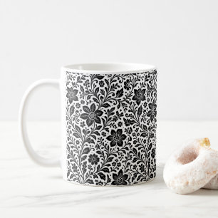 Elegant Monochrome Floral Batik Mug Coffee Cup