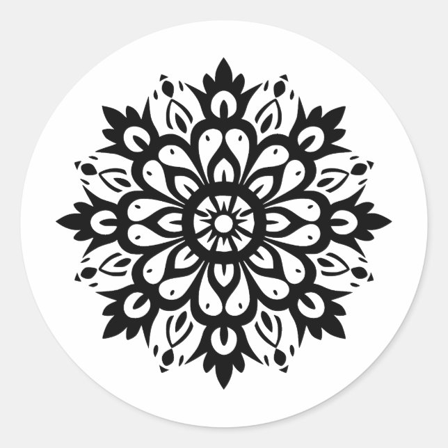Elegant Monochrome Mandala Design Classic Round Sticker (Front)
