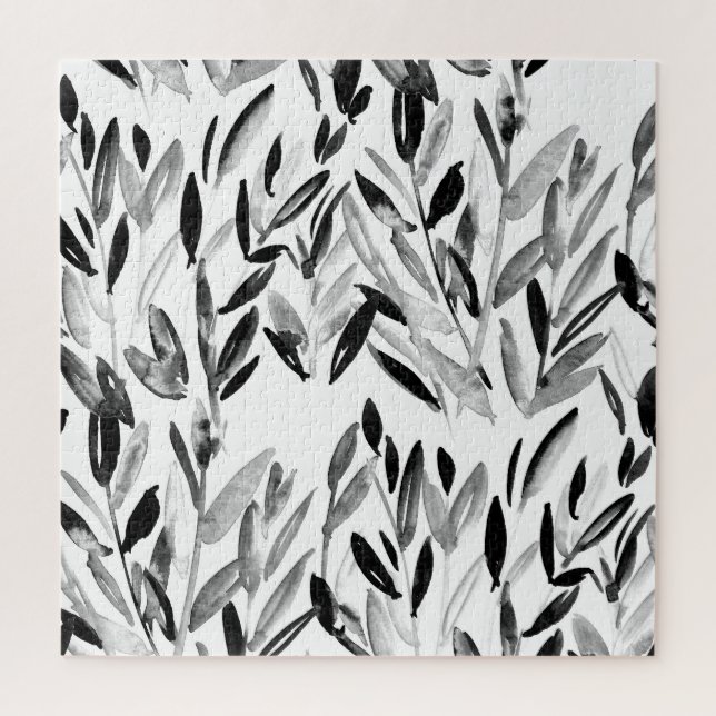 Elegant Monochrome: Natural Leaves Pattern Jigsaw Puzzle (Vertical)