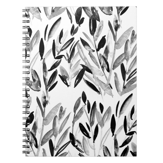 Elegant Monochrome: Natural Leaves Pattern Notebook (Front)