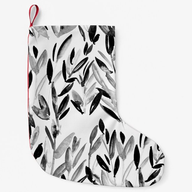 Elegant Monochrome: Natural Leaves Pattern Small Christmas Stocking (Front)