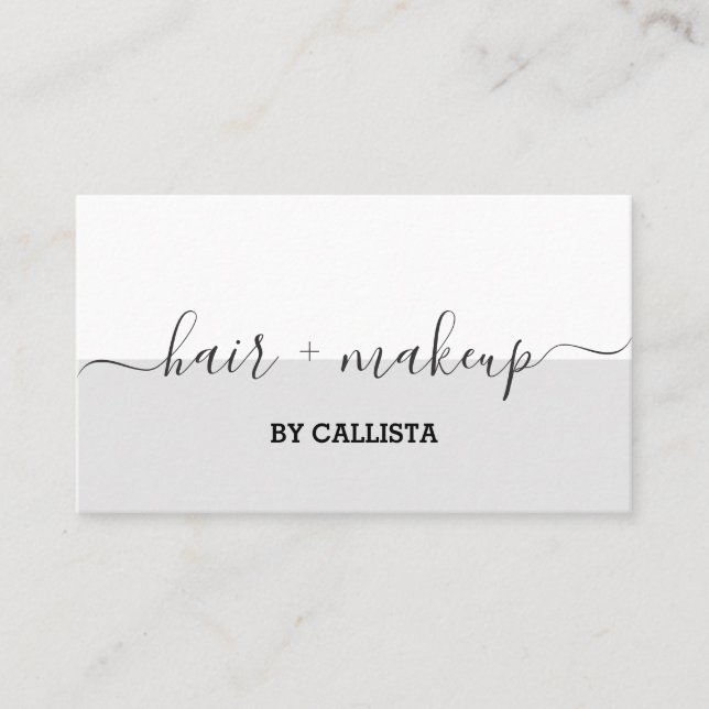 Elegant Monochrome Script Hair Makeup Business Card (Front)
