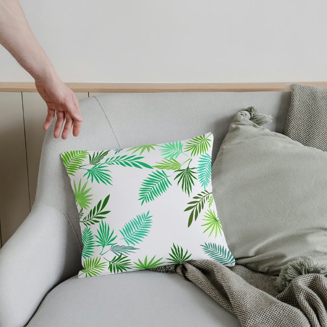 Elegant Monochrome Tropical Leaves Pattern Throw Pillow (Creator Uploaded)