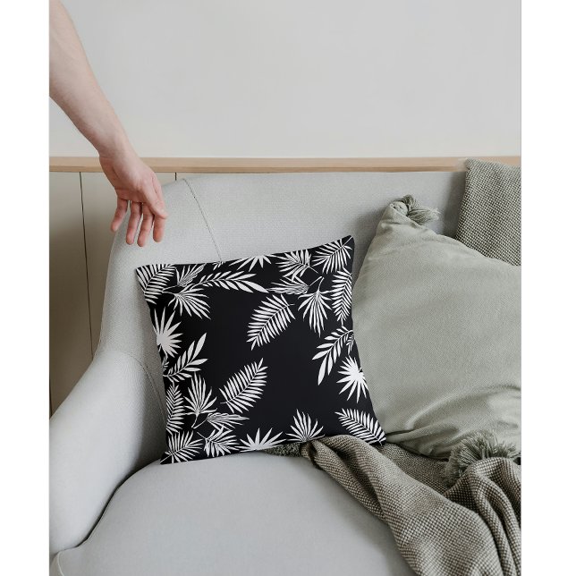 Elegant Monochrome Tropical Leaves Pattern Throw Pillow (Creator Uploaded)