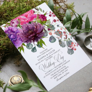 Elegant Monochrome Watercolor Floral Wedding Invitation