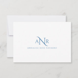 Elegant Monogram 3 Initial Name Blue Note Card