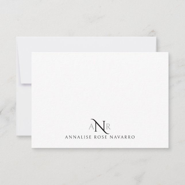 Elegant Monogram 3 Initial Name Note Card (Front)